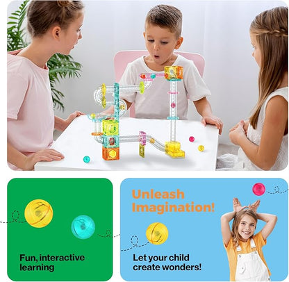 PicassoTiles Magnet Tile Building Block 80pc Marble Run Race Track Travel Size Pretend Play Toy With Launcher Lifter STEM Education Learning Magnetic Tiles Construction Kit School Boys Girls 3+ PTMG80