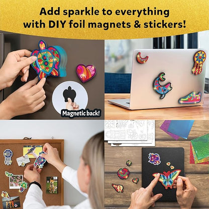 Skillmatics Foil Fun - Pretty Patterns, 18 DIY Magnets Mess-Free Art, Colorful Creative Party Activity, Craft Kits, 60+ Foam Stickers, Christmas Gifts for Kids, Teens, Adults, Families