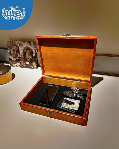 WE Games Wooden Memory Box for Keepsakes – Vintage Decorative Storage Box with Lid - Light Cherry Finish with Image Color Print