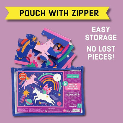 Mudpuppy Unicorn Magic – 12 Piece Puzzle with Reusable Zipper Pouch Featuring Colorful and Fun Illustrations of Magical Unicorns Perfect for Easy Storage and Travel