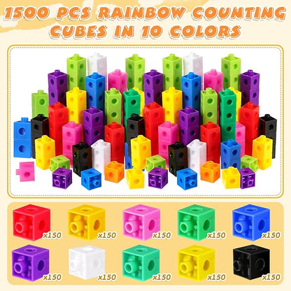 Jenaai 1500 Pieces Linking Cubes for Math Counting Cubes, Colorful Plastic Counting Blocks, Math Manipulatives Classroom Learning Supplies for Preschool Kindergarten Games