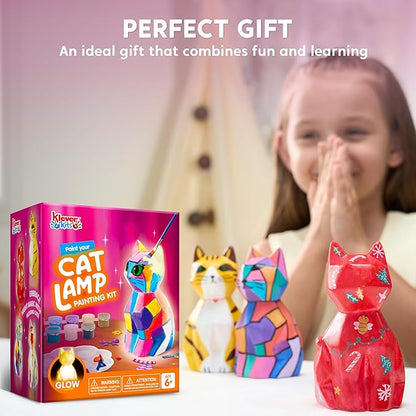 Klever Kits DIY Night Light- Paint Your Own Cat Lamp- Arts & Crafts Kit School Activities Art Supplies Toys Painting Kits, Birthday Gifts for Girls Boys Aged 6+