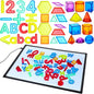 LED Light Panel for Kids and 268 Pcs Translucent Pattern Blocks Geometric Solids Colorful Plastic Letters and Numbers for Kids Sensory Play Exploration Counting Spelling Supplies