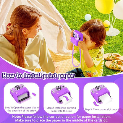 Kids Instant Print Camera, 1080P Digital with 32GB Card, Portable with Lanyard, for 3-8 Year Old Girls & Boys