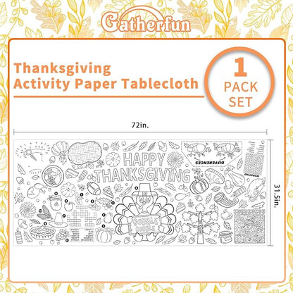 Family Fun Thanksgiving Activity Poster - 31.5 x 72 Inches, Turkey-Themed Thanksgiving Day Party, Versatile Paper Coloring Banner/Table Cover for Fall School Parties and Special Events Decoration