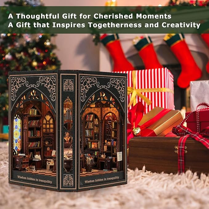 Book Nook Kit,Type-C Charging Dollhouse for Bookshelf, Desk, Shelf, and Nightstand Decor, Perfect for Home Decor and Gifts (Classical Library)