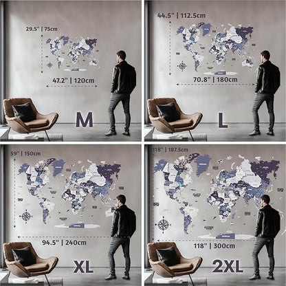 Colorfull Worlds 3D Wooden World Map Wall Art - Premium Multicolored World Travel Map for Wall Decor with Push Pins- Ideal Housewarming Gift & Travel Tracker (XLarge, Nimbus)