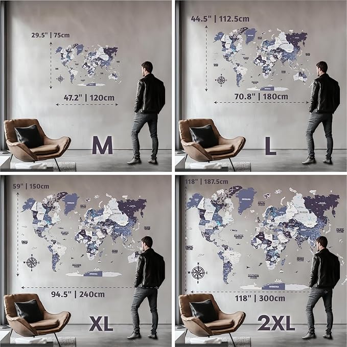 Colorfull Worlds 3D Wooden World Map Wall Art - Premium Multicolored World Travel Map for Wall Decor with Push Pins- Ideal Housewarming Gift & Travel Tracker (XLarge, Sage)