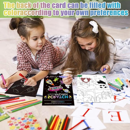 3 Set Magic Scratch Paper Art, Colorful Magic Drawing Art Book with 3 Scratch Pen for Birthday Halloween Christmas Party Games Projects Kits （Dinosaurs/Spaceman/Giraffe）