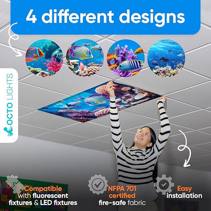 Light Covers for Ceiling Lights Classroom - Magnetic Ocean Cover for Fluorescent Or LED Fixture - Must Haves for Teacher Supplies - Home, Office Cubicle Decor - Calming Overhead Lighting