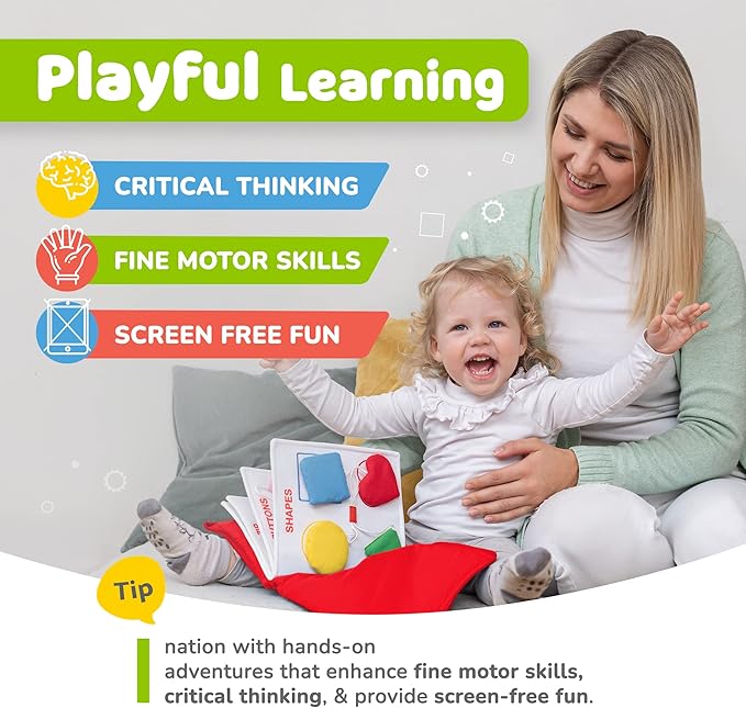 deMoca Busy Book for Toddlers 1-3 - Airplane Toys for Toddlers 1-3, My Quiet Montessori Toys for 1 Year Old with Kids Plane Activities, Activity Busy Board, Gift for Boys & Girls