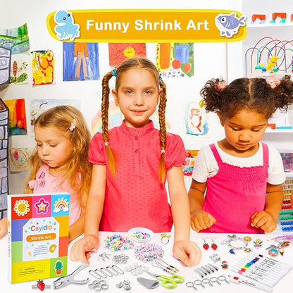 286 PCS Shrink Art Paper Kit Includes 14 PCS Shrink Plastic Sheets and 272 PCS DIY Accessories and Tools, Shrink Dink Kit for Bracelet Earring Making, Great Christmas Presents
