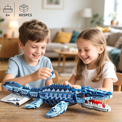Mosasaurus Dinosaur Building Blocks Set, 805 PCS Dinosaur World Building Toy, Jurassic Ocean Animal Model Collection Toys for Home Decor, Birthday Gift for Adults Boys Age 8-12