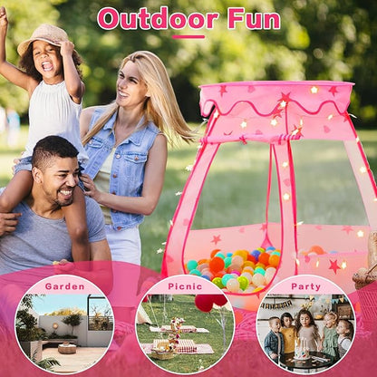 Baby Ball Pit for Toddler: with Star Lights - Pop Up Princess Play Tent for Kids - Indoor Outdoor Baby Girl Toys Birthday Gifts - NO Balls (Pink Tent)