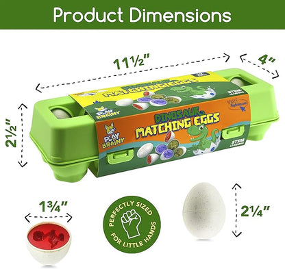 Play Brainy Dinosaur Egg Toys for Toddlers 3+ Montessori, 12 Pc Set, Geometric Egg Puzzle Toy, Early Learning & Educational STEM, Color Recognition, Sorting & Shape Matching, Fine Motor, Easter Gift