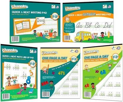 Best value Channie’s Visual Math, Handwriting, and Cursive Bonus Pack of 5 Separate Workbooks, Grades 1st – 3rd, With FREE Alphabet Card - Learning Workbook for Homeschool and After School