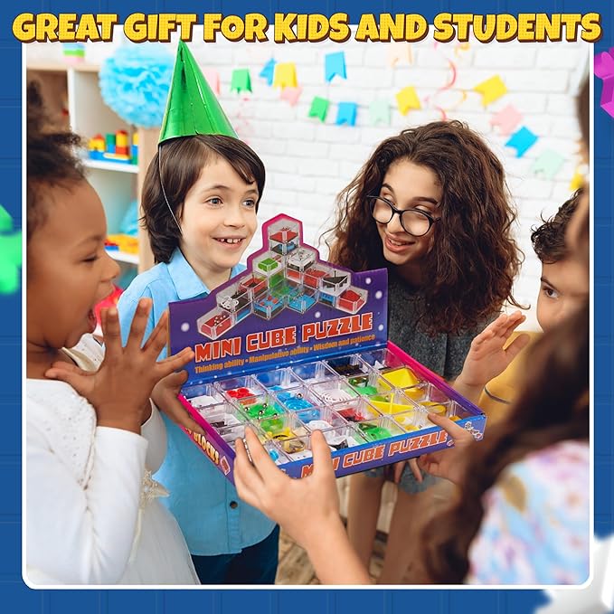 Bedwina Mini Cube Puzzle Box Set - Pack of 24 Balance IQ Party Favor Games for Kids, Teens and Adults, 1.5 Inch 3D Brain Teaser Maze Ball Toy Puzzles, Mini Ball Game for Kids in Bulk