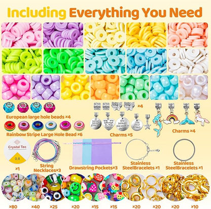 Taybonds Bracelet Making Kit for Girls Ages 4-12, 2200+ Beads Jewelry Craft Set with Charms, Unicorn Mermaid Pendants, Alphabet Beads, DIY Necklace Bracelet Kit Gift for Kids