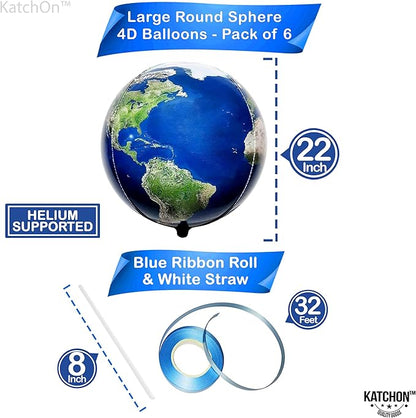 KatchOn, Large Earth Balloons Set - 22 Inch, 6 Pieces | 360 Degree 4D World Balloons, Travel Themed Party Decorations | Globe, Planet Balloon for Classroom Decorations | Earth Day Decoration