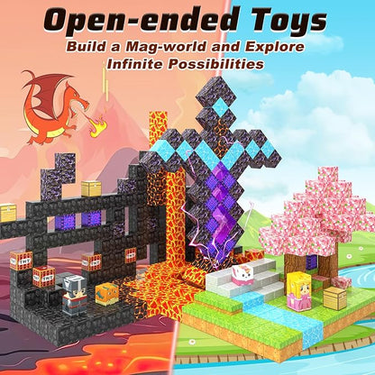 110PCS Magnetic Blocks - Build Mine Magnet World Magic Sword Portal Set, Magnet Kids Toys for Boys & Girls Age 3-5 4-8 5-7, STEM Magnetic Tiles Building Games Sensory Outdoor Toddler Toys