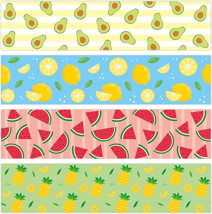 BeYumi Summer Fruits Border Trim - 80Pcs Back to School Fruits Bulletin Board Borders Watermelon Pineapple Lemon Avocado Decor Classroom Office Chalkboard Poster Summer Holiday Party Decoration