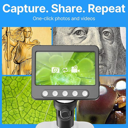 Coin Microscope for Error Coins, 4.3 inches 1080P LCD Digital Microscope, 50x-1000x Magnifier with 8 Adjustable LED Lights, PC View, Compatible with MacOS Windows for Adults Kids