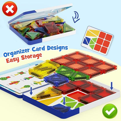 Magnetic Tiles Mini Building Blocks STEM Toys for 3-8 Year Olds,Travel-Friendly Set with Storage Iron Box,Educational Construction Playset for Toddlers,Birthday Gift for Boys & Girls