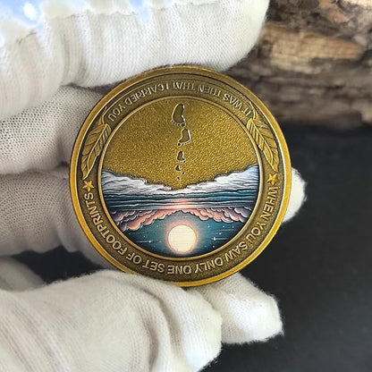 CYOUNG Footprints in The Sand Christian Challenge Coin - Inspirational Scripture Medallion with Dual-Sided Design