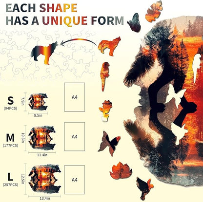 Wooden Puzzles for Adults, 3D Wolf Wooden Jigsaw Puzzles, Unique Shaped Animal Wood Puzzles Adults, Birthday Gift Family Game.(（11.4 * 10.6in 177pcs）