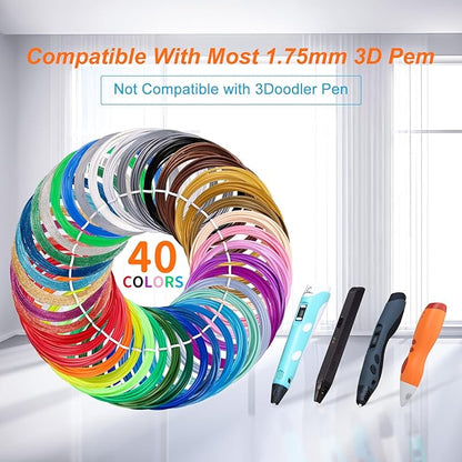 40 Colors PLA 3D Pen Filament Refills Compatible with SCRIB3D MYNT3D PIKA3D 3D Pen Most 1.75mm 3D Prining Pens NOT FIT 3Doodler Start Pen