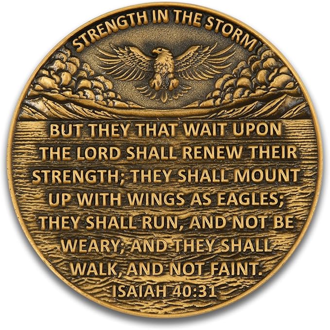 Inspirational Eagle Challenge Coin with Isaiah 40:31 Bible Verse - Motivational Military & First Responder Gift, Christian Faith Keepsake, Storm Survival Symbol