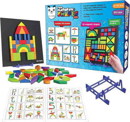 Magnetic Tangram Puzzle Learning Toy | 200 Patterns, 58 Big Magnetic Tangram Pieces with Board, Pattern Book & Display Stand | STEM Educational Toys for Kids Ages 4 5 6+ Years|Gifts for Girls & Boys