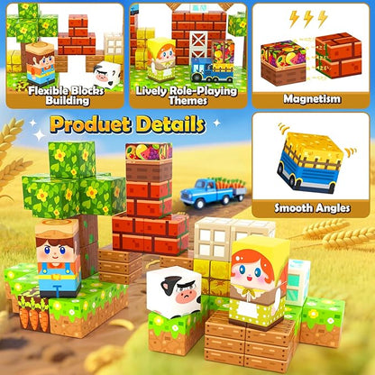 Magnetic Blocks Travel Toddler Toys Magnet Building Cubes STEM Sensory Learning Toys with Box Christmas Birthday Gifts for Kids Ages 3 4 5 6 7 8 Year Old Boys Girls