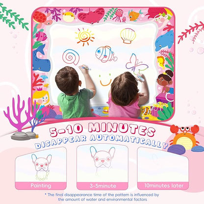 Bemece Water Doodle Mat, Writing Color Doodle Mat with Magic Pens & Stamps, Aqua Magic Doodle Mat, Educational Toys for Boys and Girls 3 4 5 6 7 Years Gift
