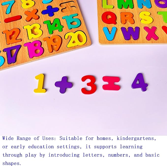 2PCS Wooden Alphabet & Number Puzzles for Toddlers – Educational Learning Toy (Choose from 3 Combinations) (Alphabet & Number)