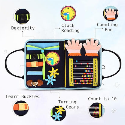 Busy Book for Toddlers - Montessori Busy Board with Sensory Activities for Learning Fine Motor Skills, Travel Toys for Toddlers for Airplane, Car. for Boys and Girls.