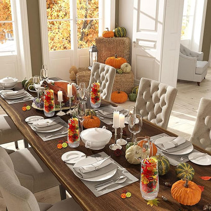 Frienda 400 Pieces Acrylic Fall Vase Filler Mini Pumpkins Leaves Maple Acorns Sensory Bin Filler for DIY Crafts Home Decoration Thanksgiving and Autumn Table Centerpieces
