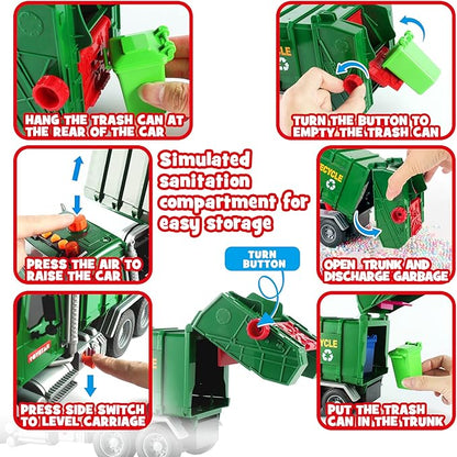Dwi Dowellin Toddler Toys for 3 + Years Old Boys, 15" Large Garbage Truck Toy,Friction Powered Waste Management Garbage Truck with Lights and Sounds,3 Rear Loader Trash Cans,Kids Gift