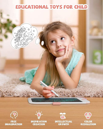 Unicorn Toys 10 Inch Writing Tablet for Kids, Educational Toys for Girls Aged 3-5, Birthday Gift for 3-8 Year Olds (White)
