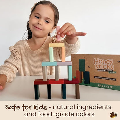 Honeysticks Block Crayons (16 Pack), Non-Toxic, Long-Lasting Jumbo Crayons for Kids, Toddlers, Made from Pure Beeswax and Food-Grade Colors, Ideal for Preschool Art Supplies