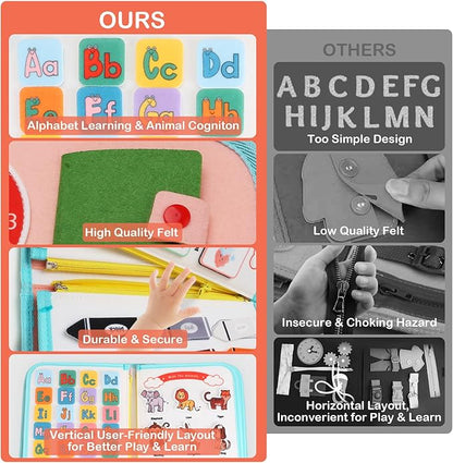 Toddler Busy Board Montessori Toys for Toddlers 3 Year Old Educational Activity Book Board Sensory Travel Toys Ages 4 Preschool Learning Fine Motor Skills Toy Quiet Book Gift for Kids