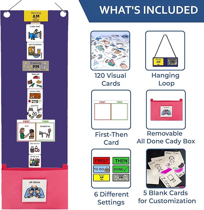 Visual Schedule for Kids – 133 Durable Plastic Picture Cards with Soft Loop Coins | Daily Routine & Chore Reward Chart for Home, School, Autism, ADHD & Special Needs Behavior Support