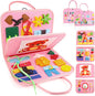 Toddler Busy Board, Montessori Sensory Toys for Boys, 1-4 Year Old Girl Toddler Travel Toys, Educational Learning Activities Board for Motor Skills, Birthday Gifts for Airplane Car, Pink