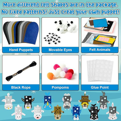 WATINC 12 Pcs Hand Puppet Making Kit, Art Craft Felt Sock Puppet Toys, Creative DIY Make Your Own Pompoms Wiggle Googly Eyes Storytelling Role Play Party Supplies Gift for Girls Boys (Polar Animals)