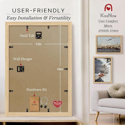 13x19 Picture Frame set of 2, Natural Oak Wood Poster Frame, Wall Hanging