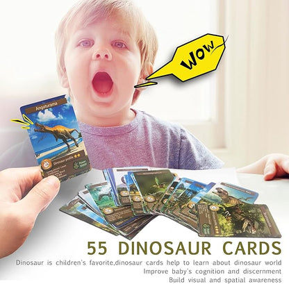 55PCS Dinosaur Learning Recognition Flash Cards,Dinosaur Fan Collectible Cards, Flash Card, Educational Learning Toys for Kids, Gift for Boys and Girls.