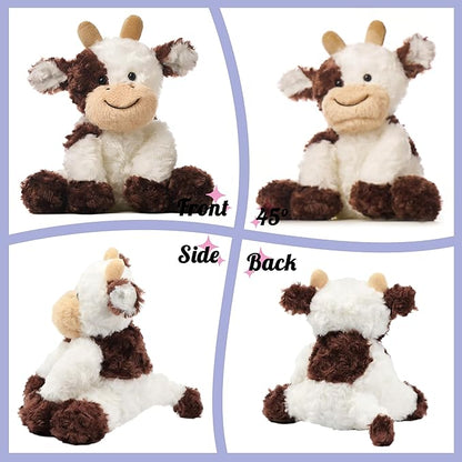 Hopearl Adorable Plush Cow Toy Floppy Dairy Cattle Soft Stuffed Animal Cute Birthday Gifts for Boys Girls Kids Toddlers, Brown, 9''