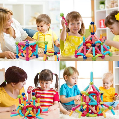 COUOMOXA Magnetic Toy Montessori for Kids: 3 4 5 6 7 8 9 10 11 12 Years Old Kids Building Sticks - Magnetic Creative Toy Age 3-12 Playroom Family - Christmas Birthday Gift for Boys Girls