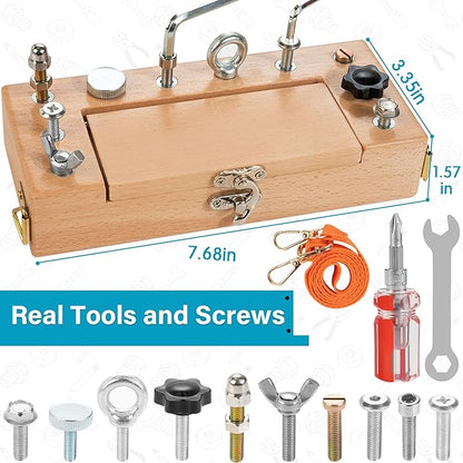 Montessori Screwdriver Board Set, Wooden Storage Box & Strap Toddler Real Tools, Montessori STEM Fine Motor Skills Toys for 3 4 5 Year Old Kids, Educational Sensory Preschool Learning Toys