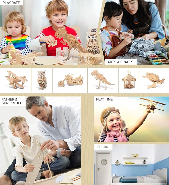Puzzled F-18 Hornet 3D Puzzle Airplane Model Wood Building Kit - 3D Model Airplane Building Kit for Kids and Adults, Fun Educational Model Plane Kit to Paint and Build Craft 3D Model Kit - 47 Pieces